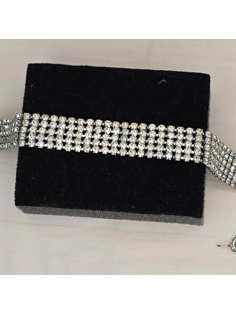 Vintage Wide 8 Row Crystal Rhinestone Tennis Bracelet
